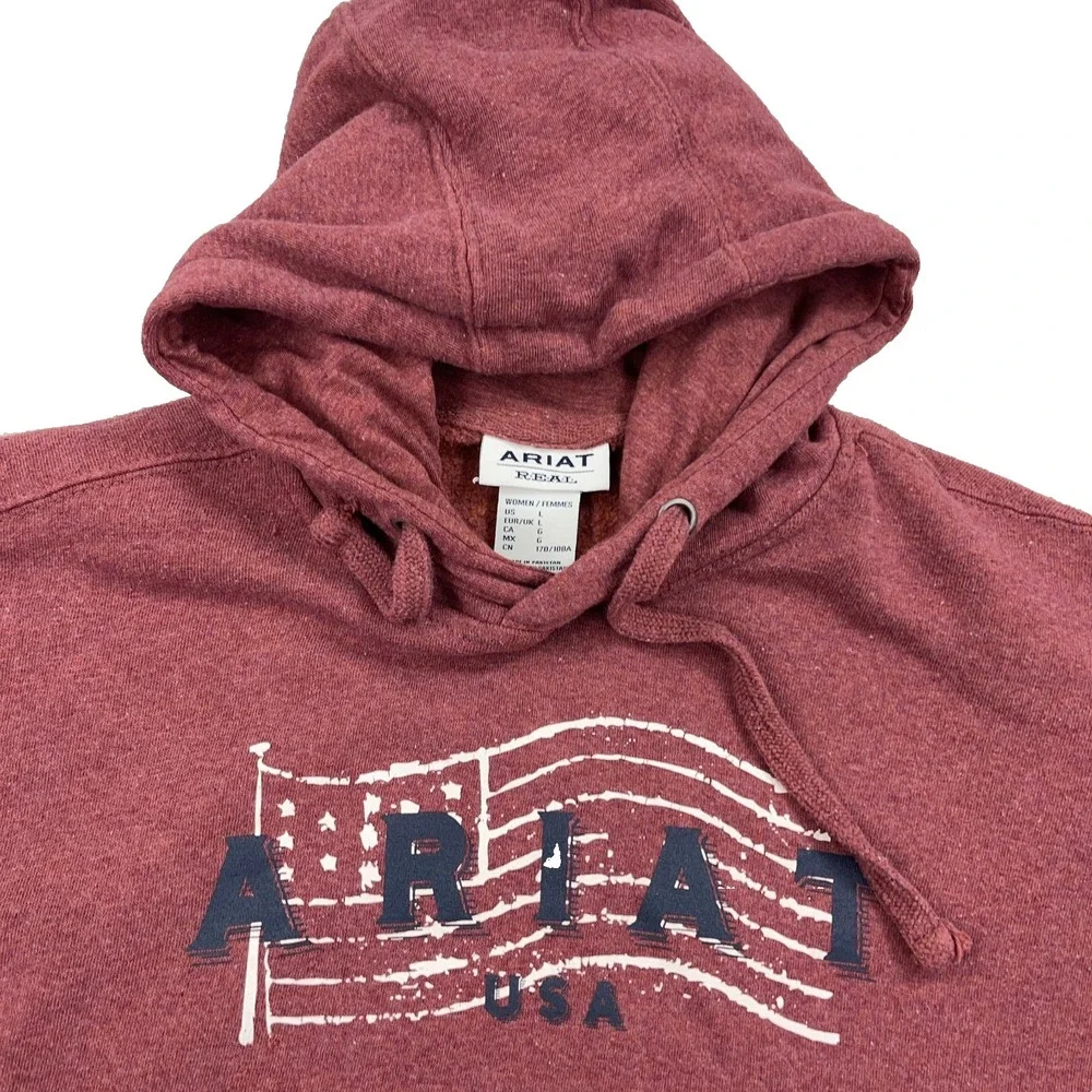 Ariat Hoodie Women Large Marron Sweatshirt  REAL USA American Flag Spell‎ Out